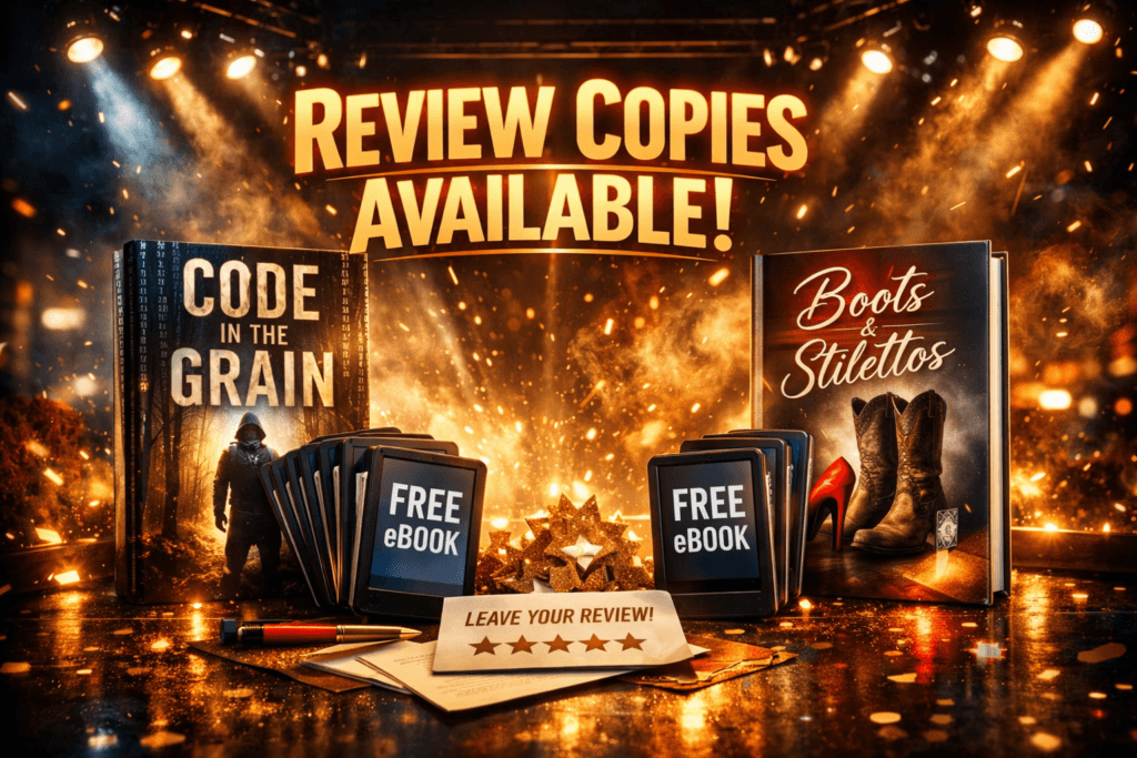 Review Copies Available for Boots and Stilettos and Code In The Grain
