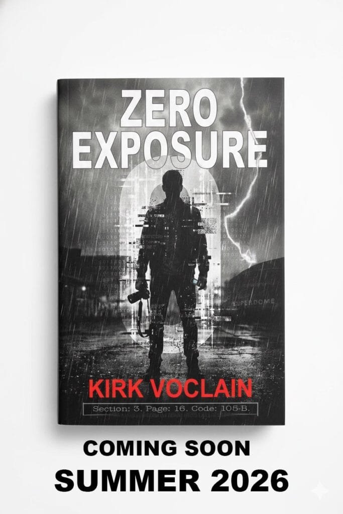 Zero Exposure by Kirk Voclain thriller book cover coming Summer 2026