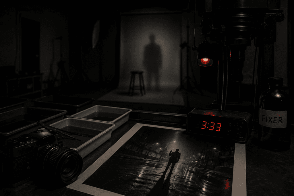 Creepy Darkroom Image showing 3:33 AM from Zero Exposure