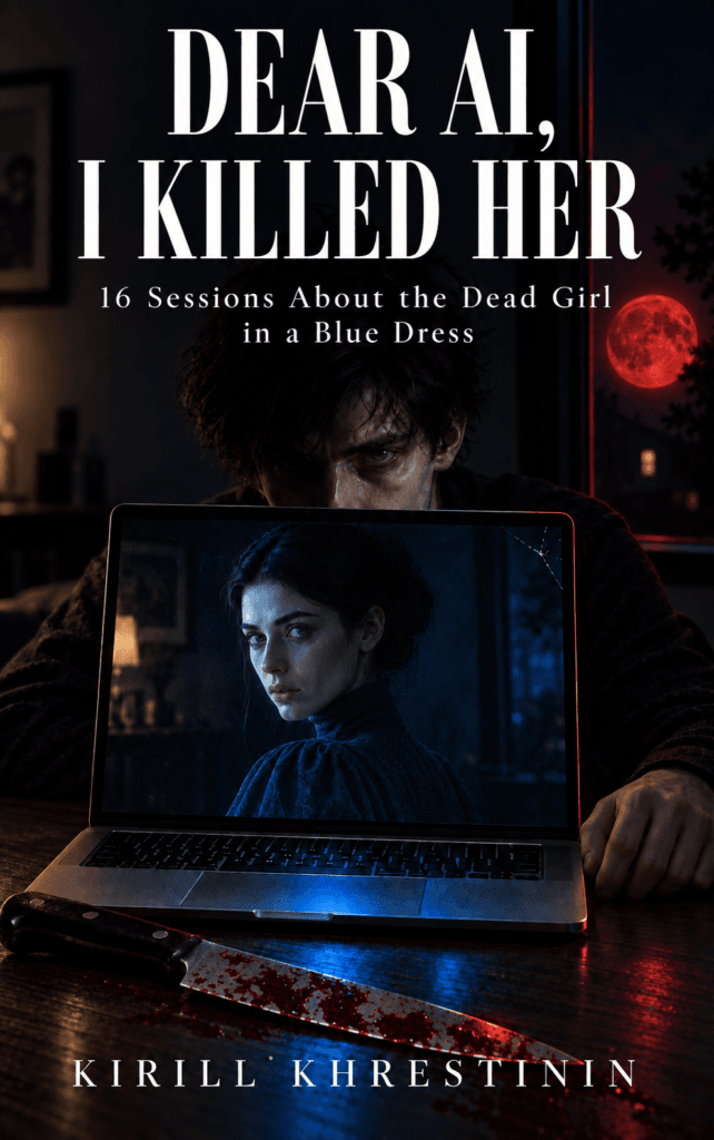 Book cover of Dear AI, I Killed Her by Kirill Khrestinin, a dark psychological thriller about AI and a serial killer
