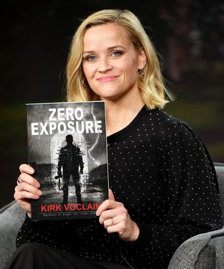 Fake AI image sent in a book promotion scam showing a person holding Kirk Voclain’s Zero Exposure with the book scaled unnaturally large